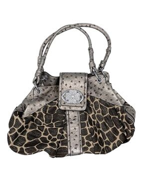 Vintage Y2K Faux Ostrich Leather Giraffe Print Hobo Shoulder Bag Purse Blingy